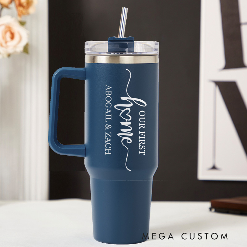Personalized 40oz Tumbler with Handle and Straw Custom Housewarming Gift Cup Perfect for New Homeowners or First Home Celebration