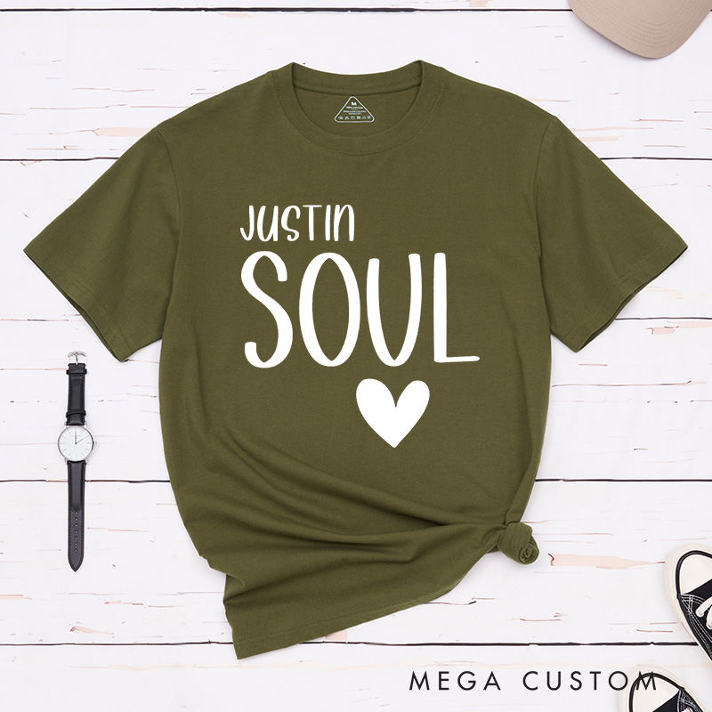Personalized Couple Minimalist Soul Mates Matching T-Shirt with Name Valentine's Day T-Shirt for Husband Wife Boyfriend Girlfriend Gift