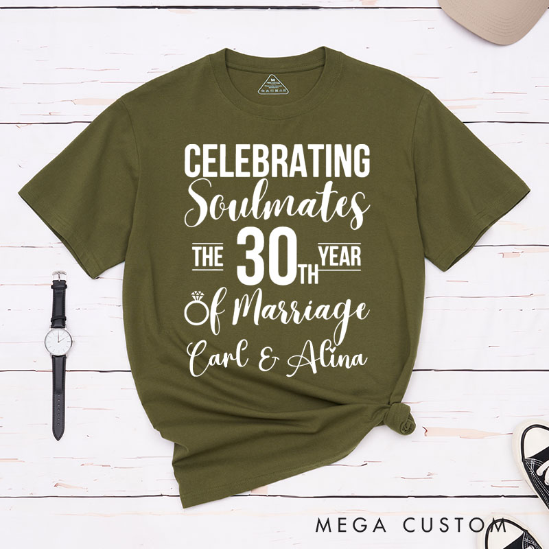 Personalized Couple 30th Anniversary T-Shirt Celebrating Soulmates 30th Year of Marriage Shirt for Couples Wife Husband Gift Tees for Her Him