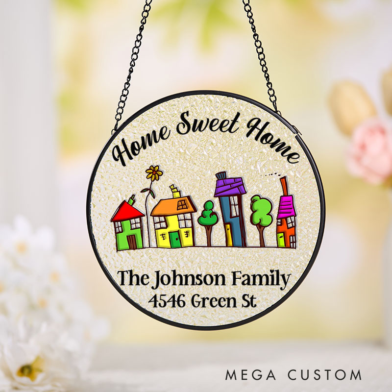 Personalized Home Sweet Home Suncatcher Colorful Houses Design Custom Hanging Decoration Perfect for New Homeowners Housewarming Gift Keepsake Ornament