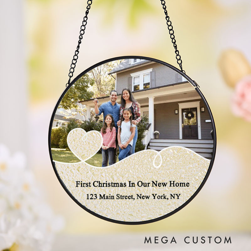 Personalized First Christmas in New Home Suncatcher Custom Photo and Heart Design Hanging Decoration Perfect for New Homeowners Housewarming Gift Keepsake Ornament