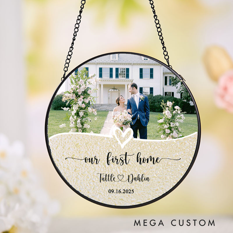 Personalized Our First Home Suncatcher Custom Couple Photo and Heart Design Hanging Decoration Perfect for New Homeowners Housewarming Gift Keepsake Ornament