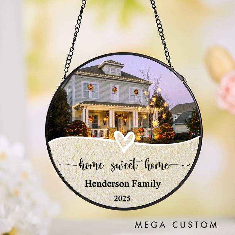 Personalized Home Sweet Home Suncatcher Custom House Photo and Heart Design Hanging Decoration Perfect for New Homeowners Housewarming Gift Keepsake Ornament