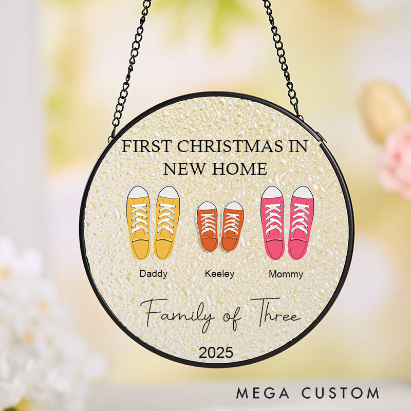Personalized First Christmas in New Home Suncatcher Family Sneakers Design Custom Hanging Decoration Perfect for New Homeowners Keepsake Ornament Gift