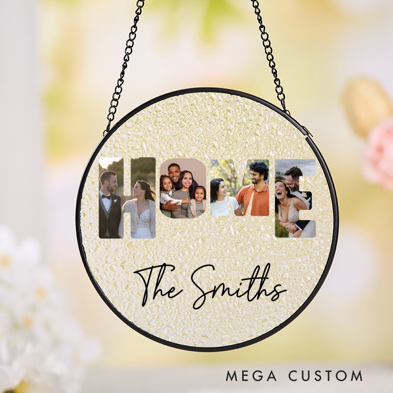 Personalized Home Suncatcher Custom Family Photo Collage Design Hanging Decoration Perfect for New Homeowners Housewarming Gift Keepsake Ornament