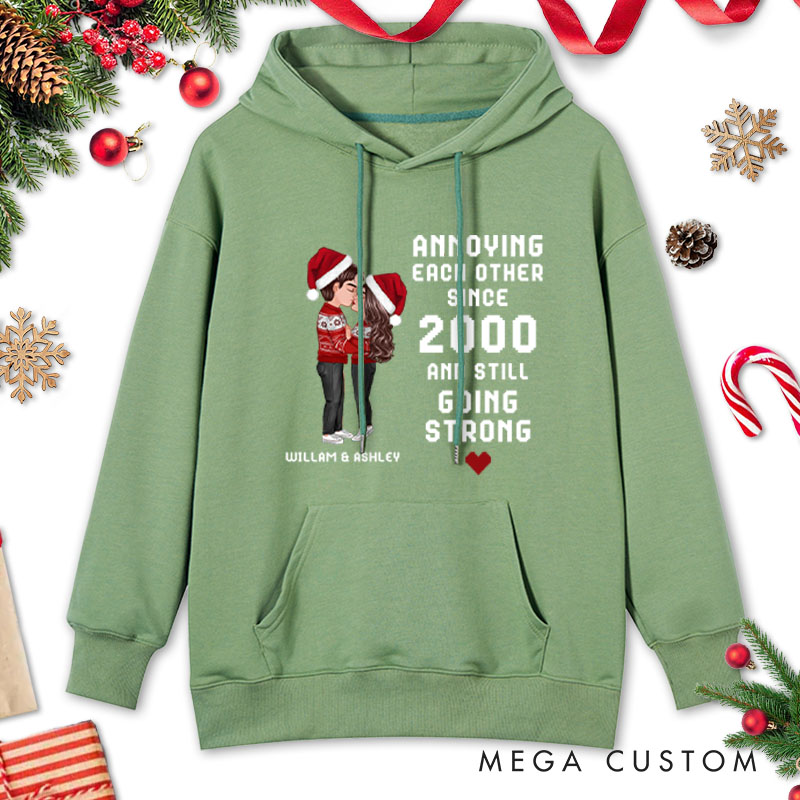 Personalized Christmas Hugging Kissing Couple Hoodie Xmas Gift Shirt for Him Her Christmas Couple Top Cloth