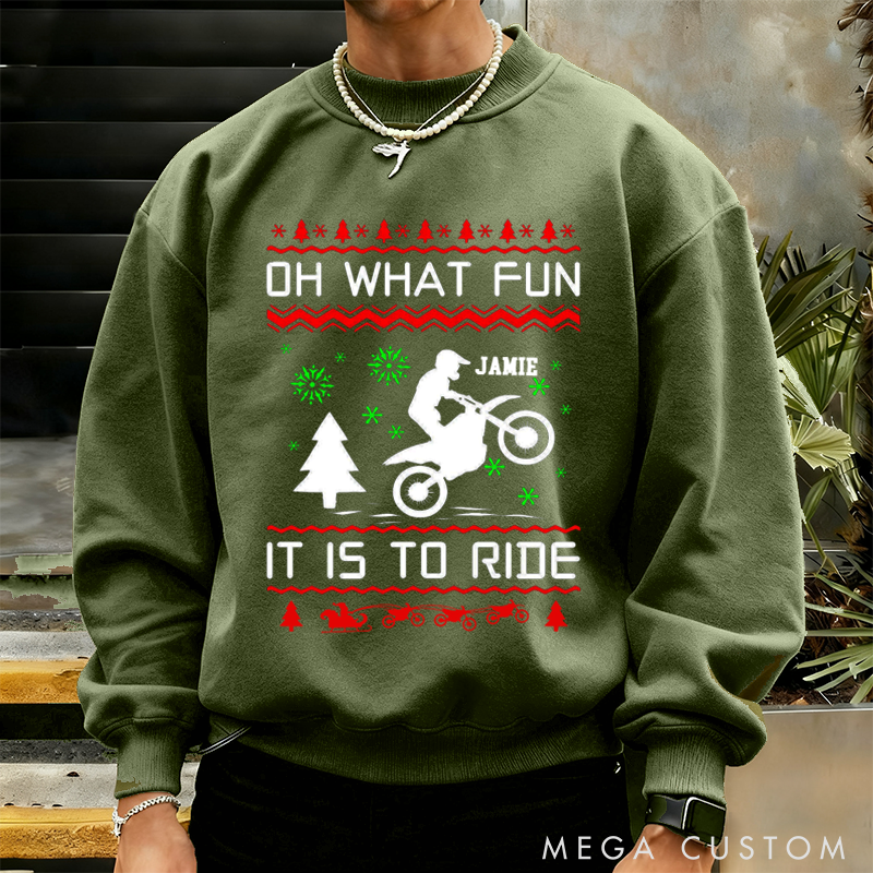 Personalized Christmas Sweatshirt What Fun It Is to Ride Design Sweatshirt Gift for Motorcyclist and Motorbike Lovers