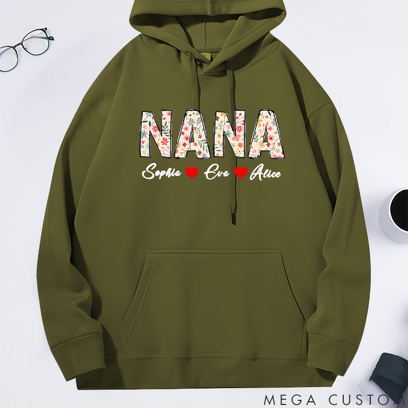 Personalized Classic Hoodie Floral Nana Design Happy Family Theme 