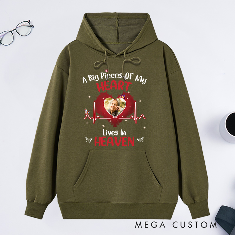 Personalized Memorial Hoodie Custom A Big Piece of My Heart Lives in Heaven Photo Memorial Sweatshirt Sympathy Gift Loss of Loved One 