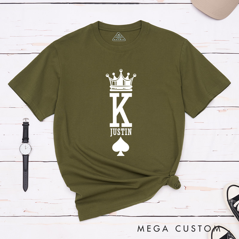 Personalized Minimalist Couple King and Queen with Crown Matching T-Shirt with Name Valentine's Day T-Shirt for Husband Wife Boyfriend Girlfriend Gift