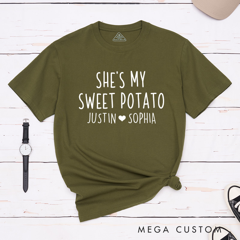 Personalized Couple She’s My Sweet Potato and I Yam Matching T-Shirt with Name Thanksgiving Day T-Shirt for Husband Wife Boyfriend Girlfriend Gift