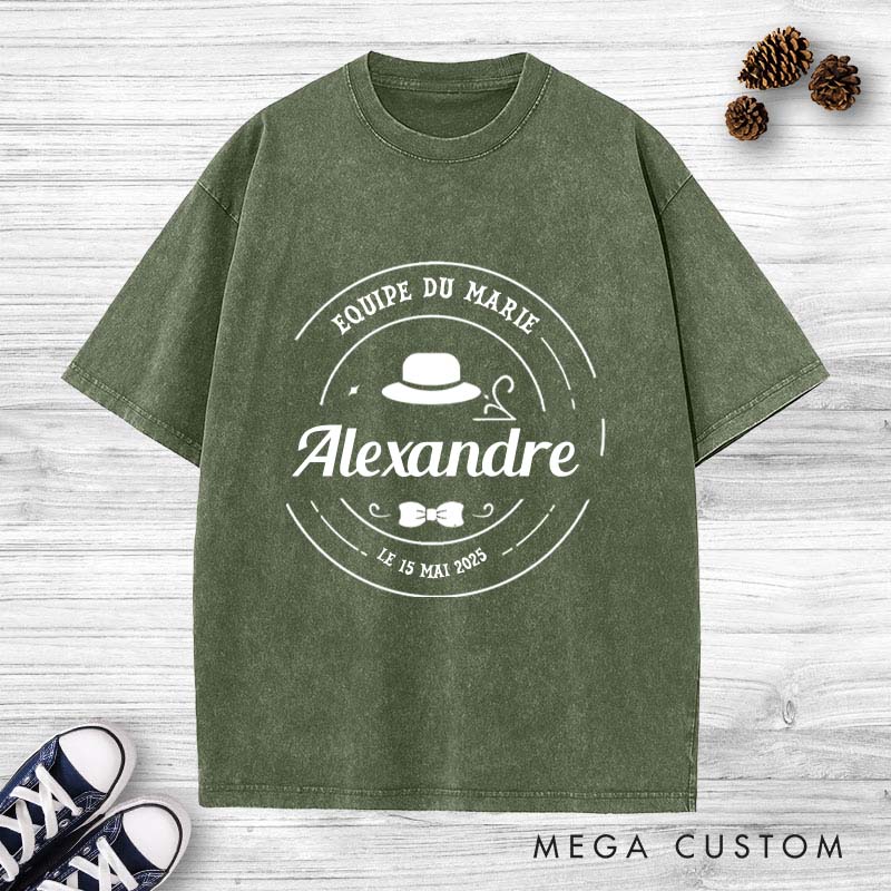 Personalized Équipe du Marié Washed T-Shirt Stylish Bachelor Party Shirt Groom Groomsman Wedding Favors Tee Groom Washed T-Shirt