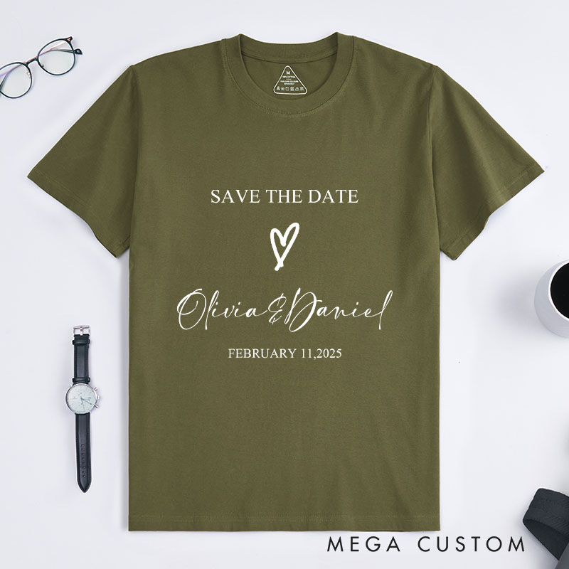 Personalized "Save The Date" T-Shirt Couple Wedding Date Anniversary Shirt Husband Wife Anniversary Gift Tops for Her Gift for Him