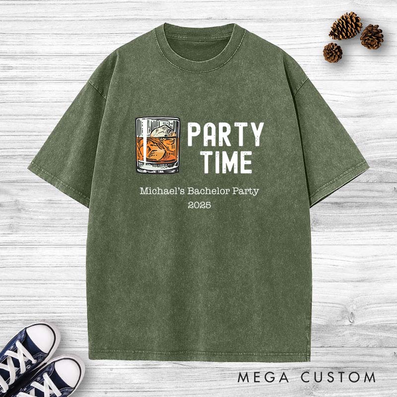 Personalized Bachelor Party Time Washed T-Shirt Men s Beer-Themed Wedding Paty Shirts Vintage Groomsman Groom Y2K Washed T-Shirt