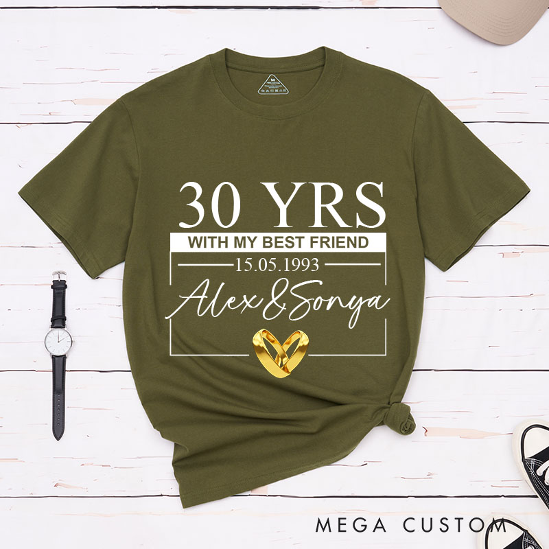 Personalized 30th Anniversary T-Shirt 30 YRS WITH MY BEST FRIEND Shirts Couple Anniversary Gift T-Shirts for Husband Wife