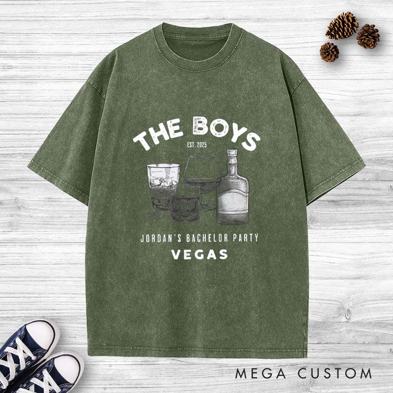 personalized Groom Washed T-Shirt Vintage Groomsman Bachelor Party Shirt Y2K Washed T-Shirts for Best Man Groomsman Proposal Tees