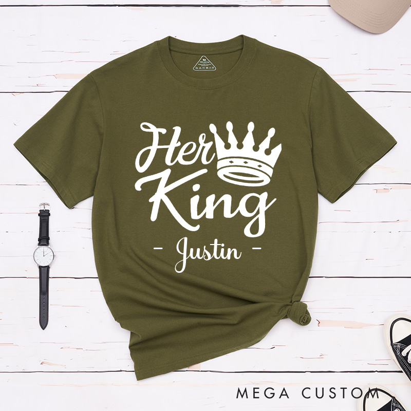 Personalized Couple Regal Her King and His Queen with Crown Matching T-Shirt Valentine's Day T-Shirt for Husband Wife Boyfriend Girlfriend Gift
