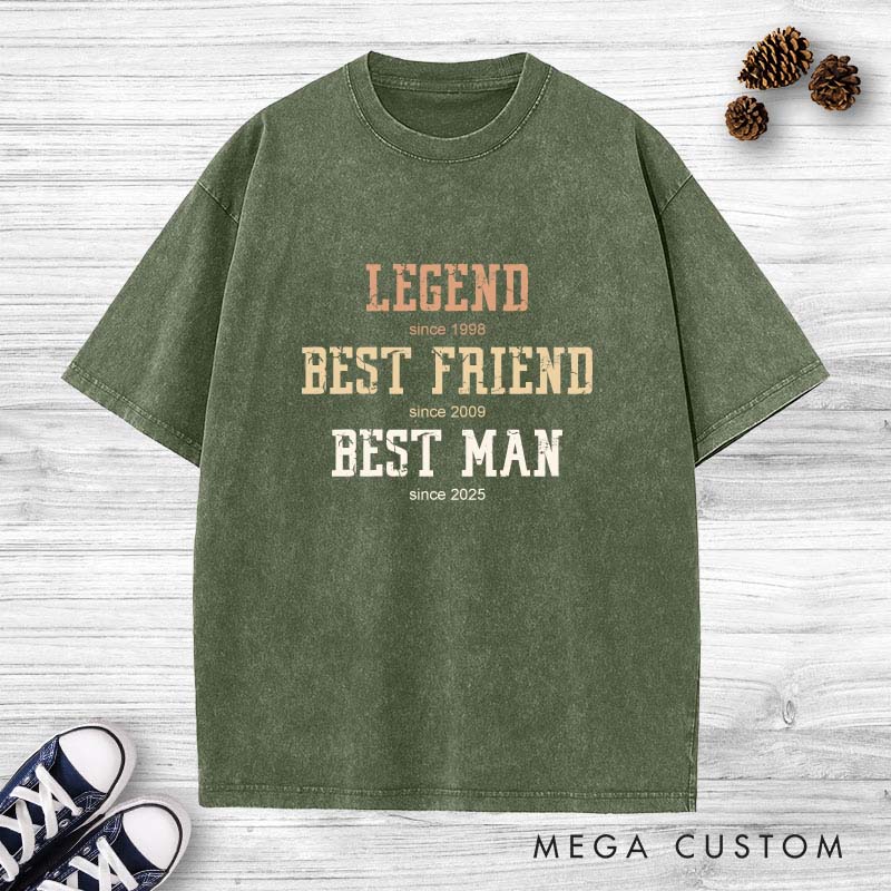 Personalized Legend Best Friend Bet Man Washed T-Shirt Groomsman Bachelor Party Favors T-Shirts Retro Best Man y2k Shirts for Men