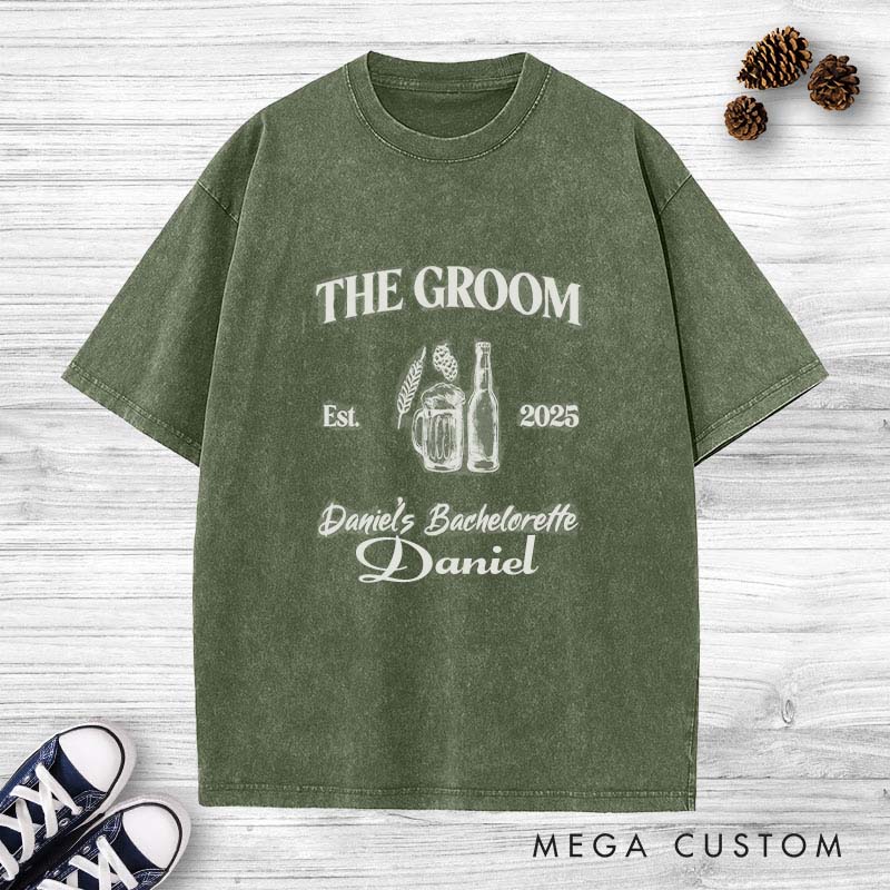 Personalized The Groom Club Washed T-Shirt Beers Lover Designed T-Shirt for Groomsman Bachelor Party Favors T-Shirts 