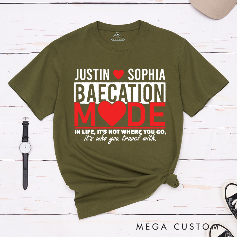 Personalized Couple Baecation Mode Matching T-Shirt Valentine's Day Classic T-Shirt for Husband Wife Boyfriend Girlfriend Gift for Wifey Hubby
