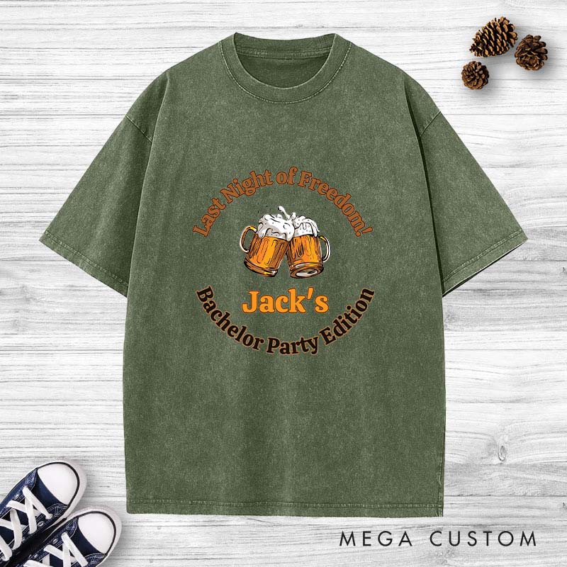 Personalized Beer Cheers Washed T-Shirt Groomsman Bachelor Party Favors Shirts Groom Club Beer Lover Shirts Retro Washed T-Shirt for Best Man
