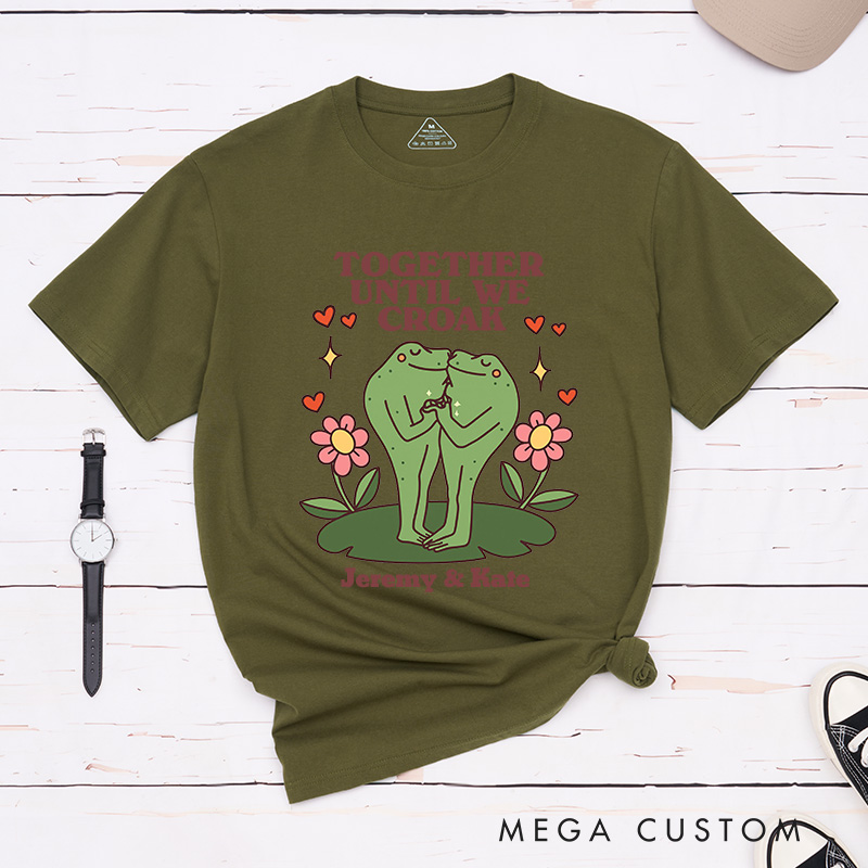 Personalized Couple Frog Together Until We Croak Matching T-Shirt with Name Valentine's Day Frog Kissing T-Shirt for Husband Wife Boyfriend Girlfriend