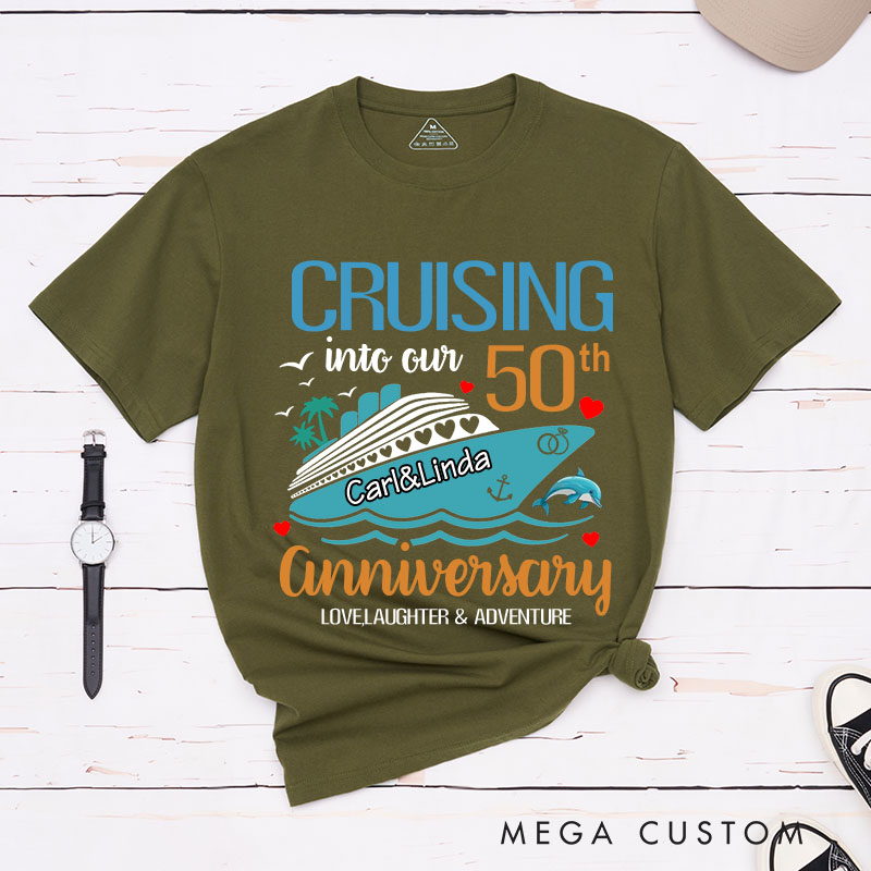 Personalized Couple 50th Anniversary T-Shirt Cruising into Our 50th Anniversary Shirts Cheers to 50 Years T-Shirts for Husband Wife