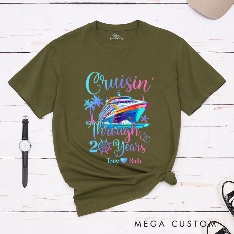 Personalized Couple Cruisin' Through 20 Years Anniversary T-Shirt Wife Husband Vibrant Anniversary T-Shirts for Him Her