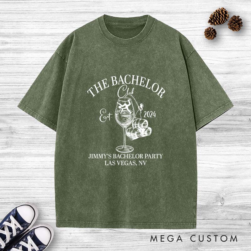 Personalized Groom Club Bachelor Washed T-Shirt Celebrate Wedding Party T-Shirt Vintage Groomsman y2k Washed T-Shirts for Best Man