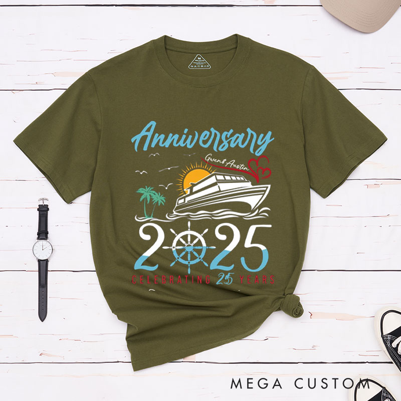 Personalized Couple 25th Cruisin Anniversary T-Shirt Celebrating 25 Years Anniversary T-Shirts for Husband Wife Cruisin Gift Tees