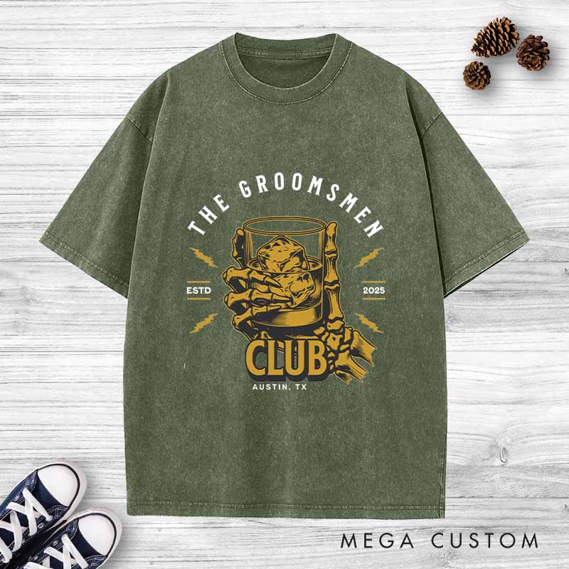 Personalized Groom Club Bachelor Washed T-Shirt Wedding Party Favors Shirt for Men Retro Best Man y2k Washed T-Shirt
