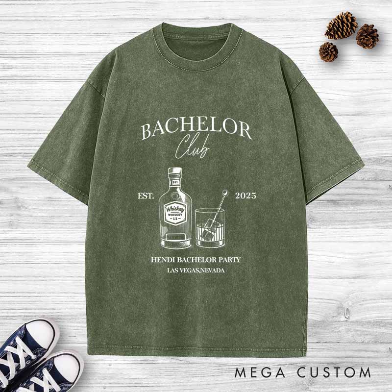 Personalized Bachelor Club Washed T-Shirt Groom Groomsman Wedding Party Favors Shirt for Men Retro Best Man y2k Washed T-Shirt