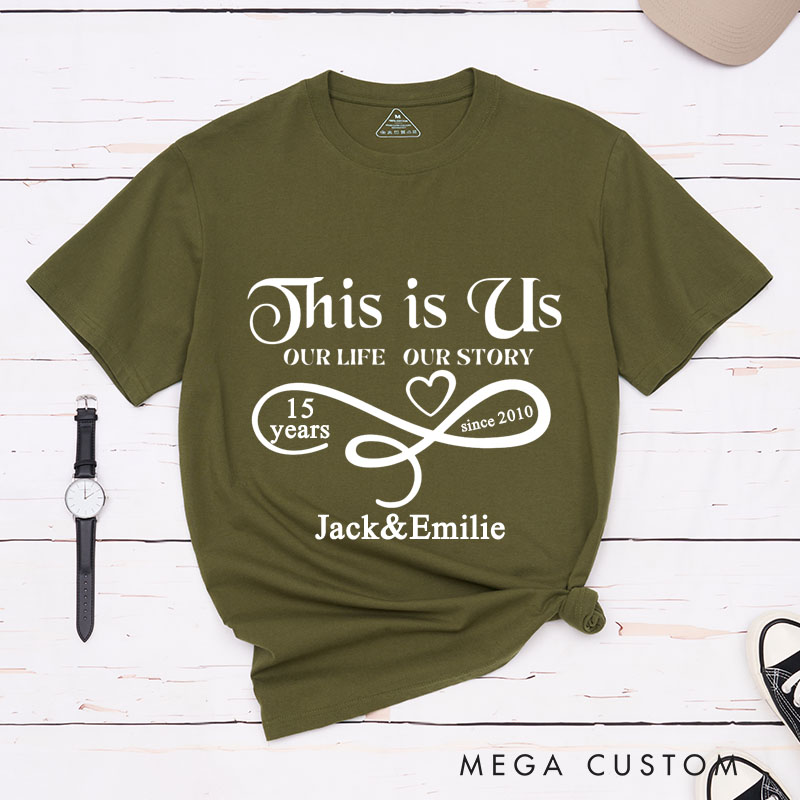 Personalized Couple 15th Anniversary T-Shirt This Is Us - 15 Years of Love and Memories T-Shirts Anniversary Shirt for Husband Wife