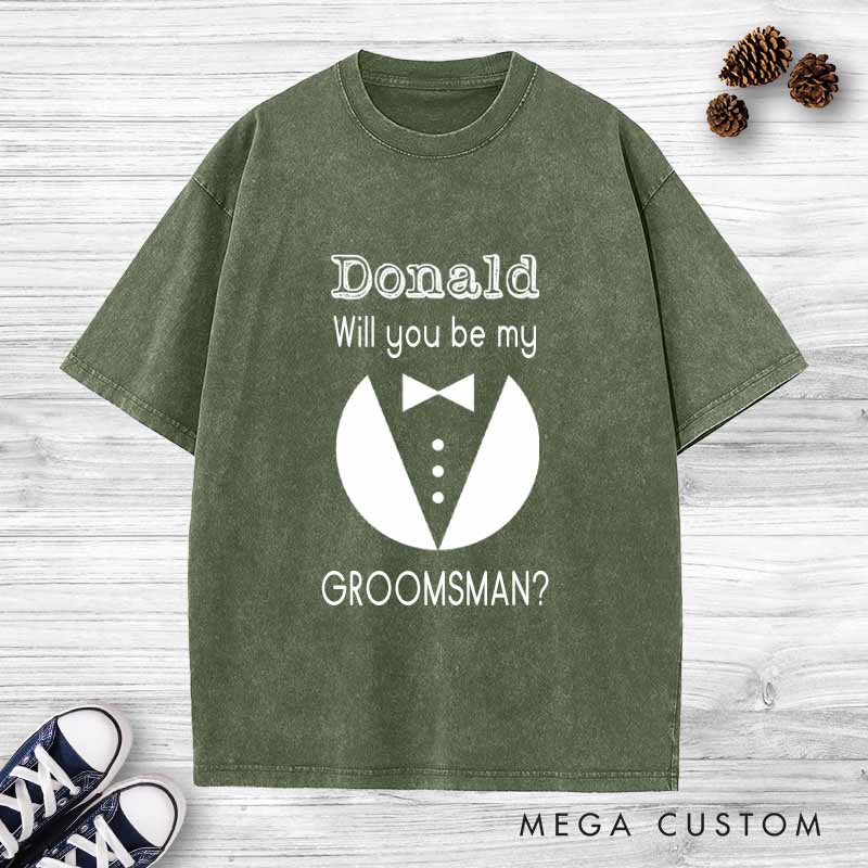 Personalized Groom Invitation Washed T-Shirt Groomsmen Bachelor Party Favors Shirt Best Man Proposal Tees Retro y2k Washed T-Shirt