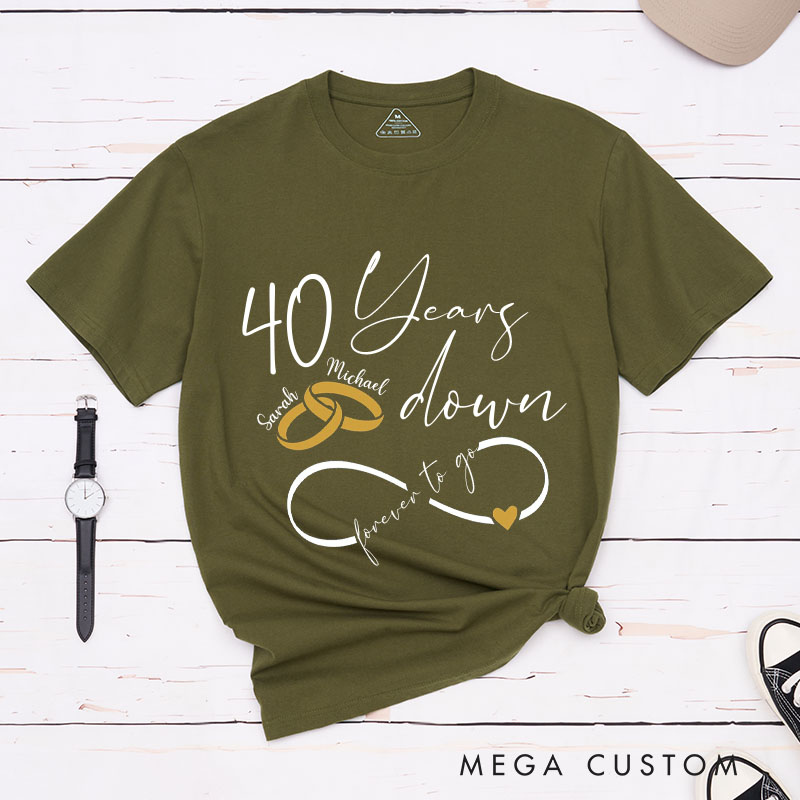 Personalized Couple 40th Anniversary T-Shirt 40 Years Down, Forever to Go T-Shirts Anniversary Pronouncement Shirt for Husband Wife