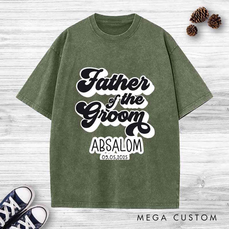 Personalized Father of the Groom Washed T-Shirt Groom Dad Bachelor T-Shirt Vintage Best Man y2k Washed Tees for Men