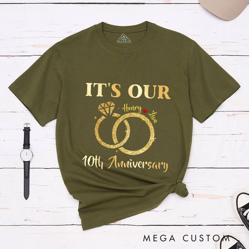 Personalized Couple 10th Anniversary T-Shirt It's Our 10th Anniversary T-Shirts Golden Celebration Anniversary Shirt for Husband Wife