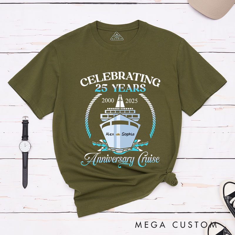 Personalized 25th Anniversary T-Shirt Couple Anniversary Cruise Shirts Celebrating 25 Years Tee for Wife Husband Couple Shirts for Her Him