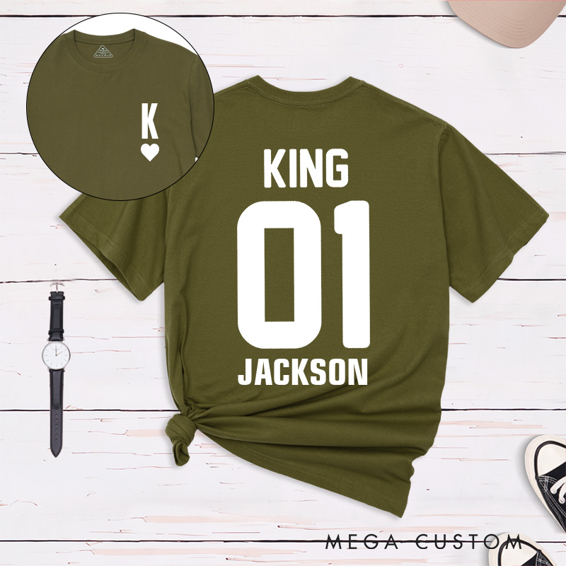 Personalized Couple Playing Cards King 01 and Queen 01 Matching T-Shirt Valentine's Day T-Shirt for Husband Wife Boyfriend Girlfriend for Hubby Wifey