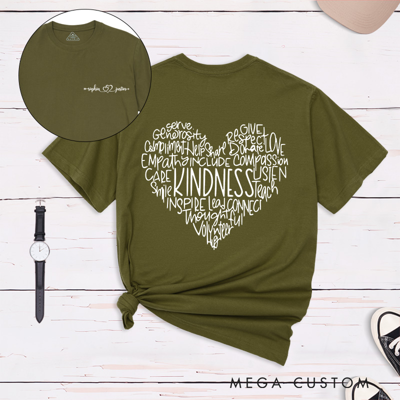 Personalized Couple Kindness and Love Matching T-Shirt Valentine's Day Heart-Shaped Word T-Shirt for Husband Wife Boyfriend Girlfriend Gift