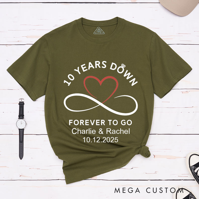 Personalized Couple 10th Anniversary T-Shirt 10 Years Down Forever To Go Anniversary Shirts for Wife Husband Anniversary Gift for Her Him