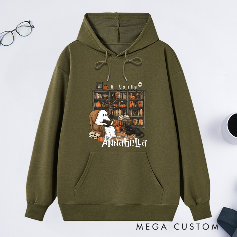 Personalized Retro Ghost Reading Books Classic Hoodies Book Lover Hoodies Reading Hoodies Librarian Gift Book Lover Gift For Reader
