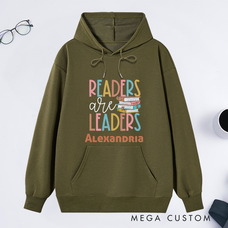 Personalized Readers Are Leaders Classic Hoodies Book Lover Hoodies Reading Hoodies with Name Librarian Gift Book Lover Gift For Reader