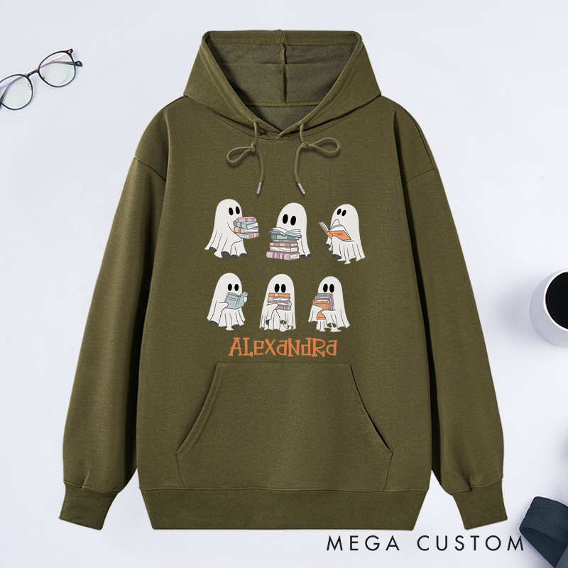 Personalized Reading Ghost Classic Hoodies Book Lover Hoodies with Name Halloween Hoodies Librarian Gift Book Lover Gift Reader Gift