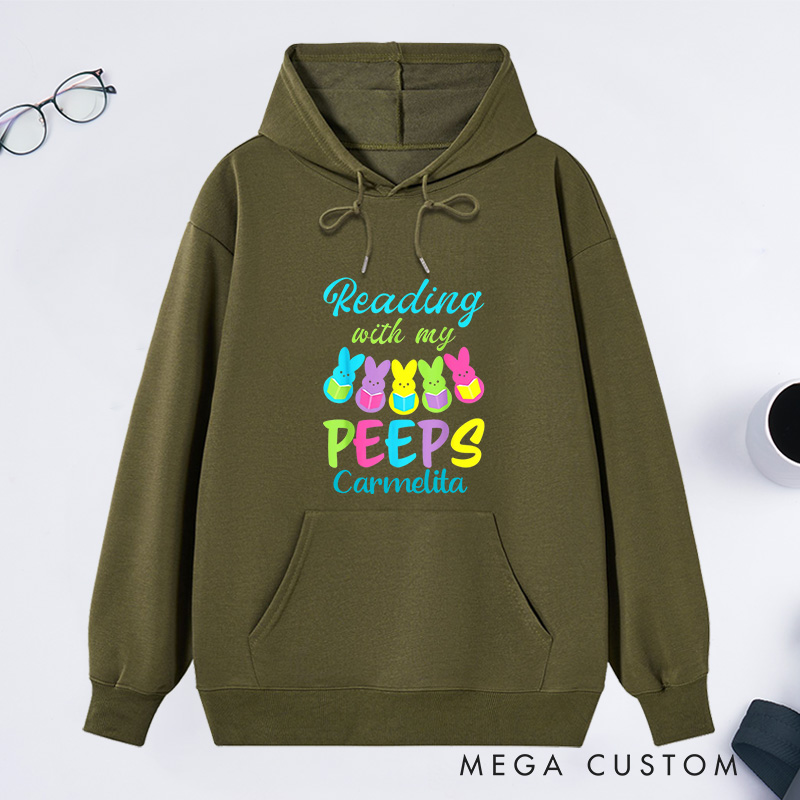 Personalized Reading With My Peeps Classic Hoodies Easter Bunny Hoodies Custom Bookish Hoodies with Name Librarian Gift Book Lover Gift Easter Gift