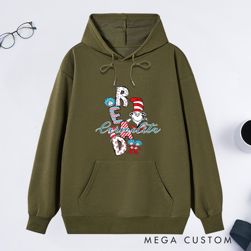 Personalized Trendy Read Classic Hoodies Read Across America Hoodies Custom Bookish Hoodies with Name Librarian Gift Book Lover Gift for Reader