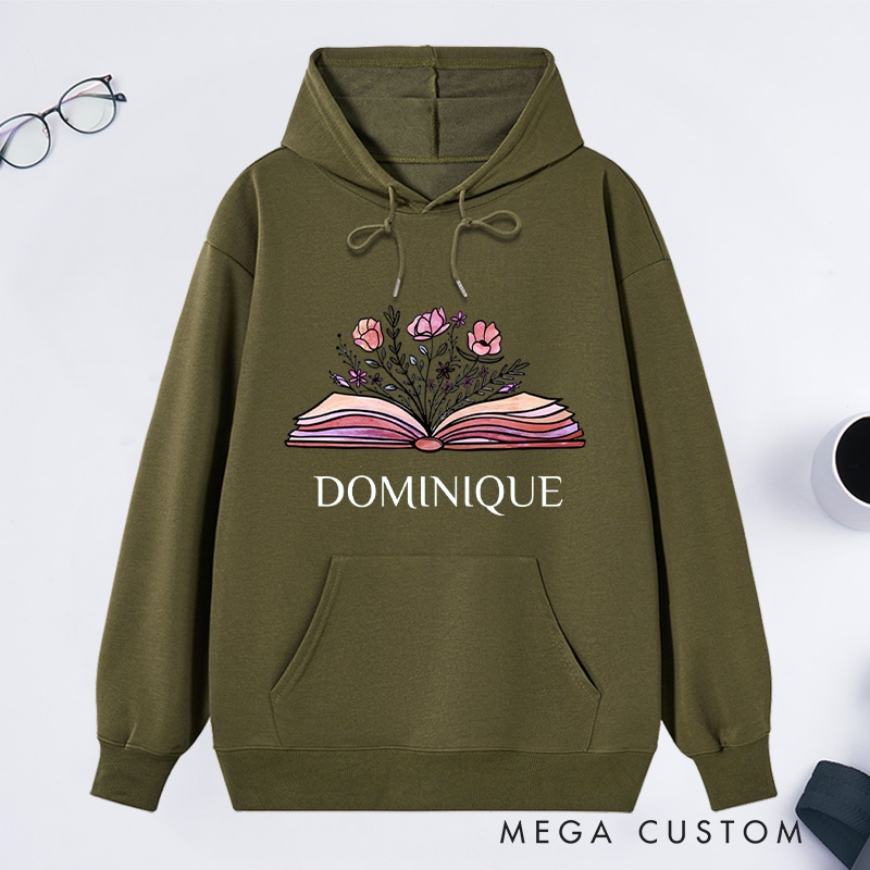 Personalized Flower Book Classic Hoodies Bookish Wildflower Hoodies Custom Book Lover Hoodies with Name Librarian Gift Reading Gift for Reader