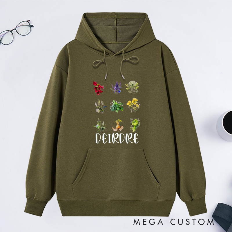 Personalized Women's Reproductive Health Herbs Hoodies Custom Hoodies with Name Plant Lover Gift Gardening Lover Gift for Gardener Gift