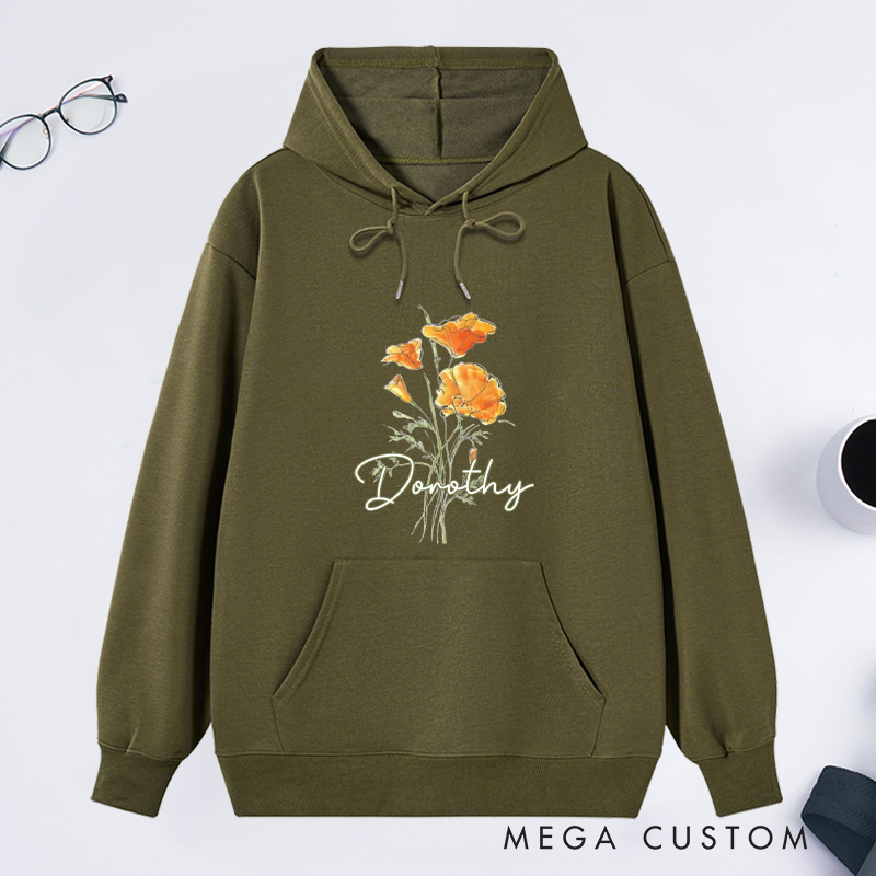 Personalized Golden Poppy Classic Hoodies Custom Flower Hoodies with Name Plant Lover Gift Gardening Lover Gift for Gardener Gift