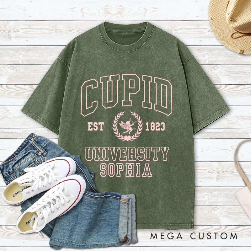 Personalized Couple Cupid University Washed T-Shirt Valentine's Day Shirt